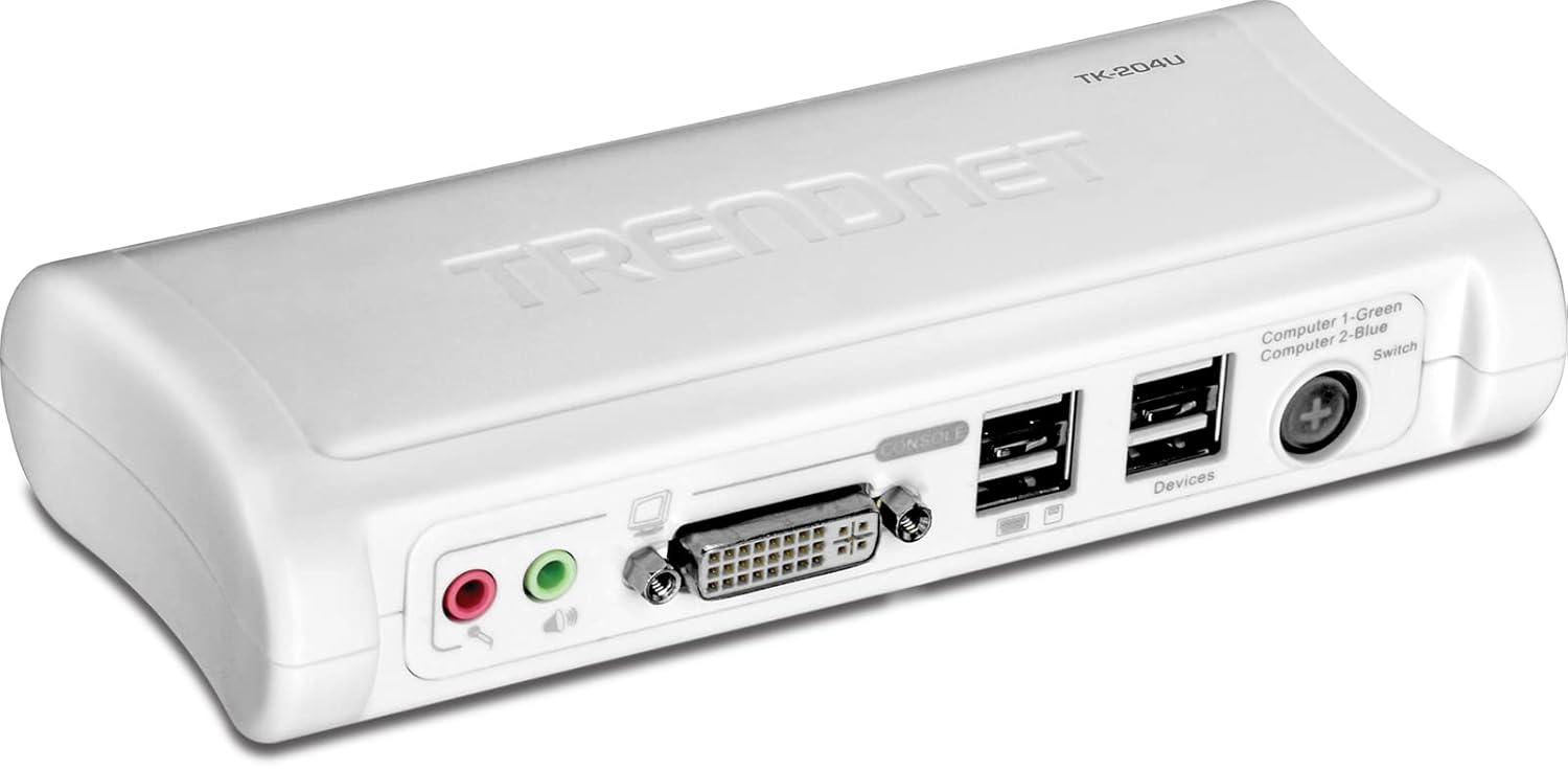 TRENDnet 2-Port DVI USB KVM Switch & Cable Kit with Audio, Manage Two PCs, 2 x USB Keyboard & Mouse Ports, 2 x Bonus USB 2.0 Ports, 2 Way Audio Support, TK-204UK