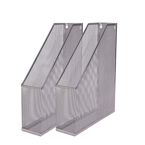 YBM Home Steel Mesh Wall Magazine File Holder for Home & Office Organization, Serves as a Magazine Rack, Desk Organizer, Letter and Mail Bin, Holds Up to 20 Magazines - 2-Pack Silver, 1111-2