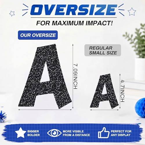 Image of Colarr 216 Pcs 7 Inch Glitter Bulletin Board Letters Large for Classroom Alphabet Punctuation Symbol Cutout Die-Cut Poster Letter with Adhesive Dot School Party Holiday Decor Display(Black)
