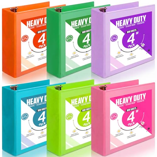 Image of Sinload 6 Pcs 3 Ring Binder, Large Capacity D Ring Binders with Pockets, 8.5 inch x 11 inch Presentation Folder View Binder with Customizable Clear Cover for Documents Files Projects(Multicolored,4 Inch)