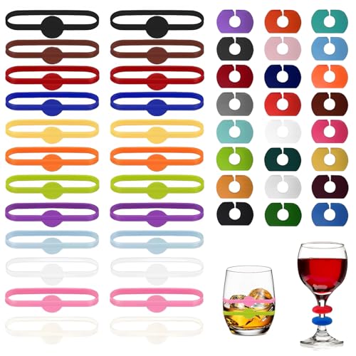 Torytoe Marque Verre à vin, 48 Pièces Marqueurs de Verre à Vin en Silicone, Marqueur Verre Identifiants pour Verres de Réception, Accessoires pour le Vin, Idéaux pour la vie Quotidienne et les Fêtes