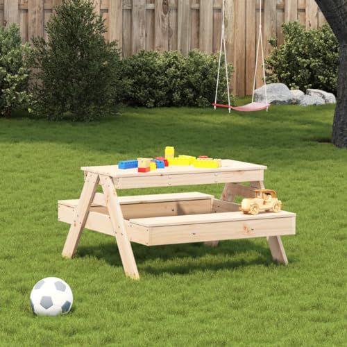 Teenpull Picnic Table Natural Wood Color Solid Pine Wood, Perfect Patio Furniture, Garden Set for Children, Outdoor Dining, Sturdy, Backyard Table for Deck Use