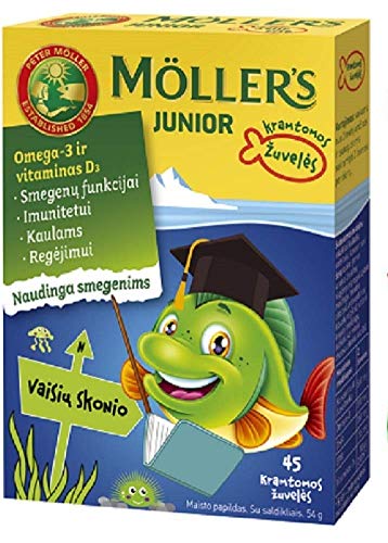 Moller's Junior Omega-3 Children's 45 Chewable Capsules Fruit Flavour Made in Norway