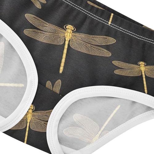 Cotton Toddler Underwear Floral Elegant Golden Dragonflies Black Cute Panties Girl Personalized Kids Undies Briefs 2t4