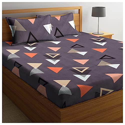 Image of Avinya Cotton Feel Glace Cotton Elastic Fitted Printed Queen SizeDouble Bed Bedsheet with 2 Pillow Cover(72 inch x72, Coffee)