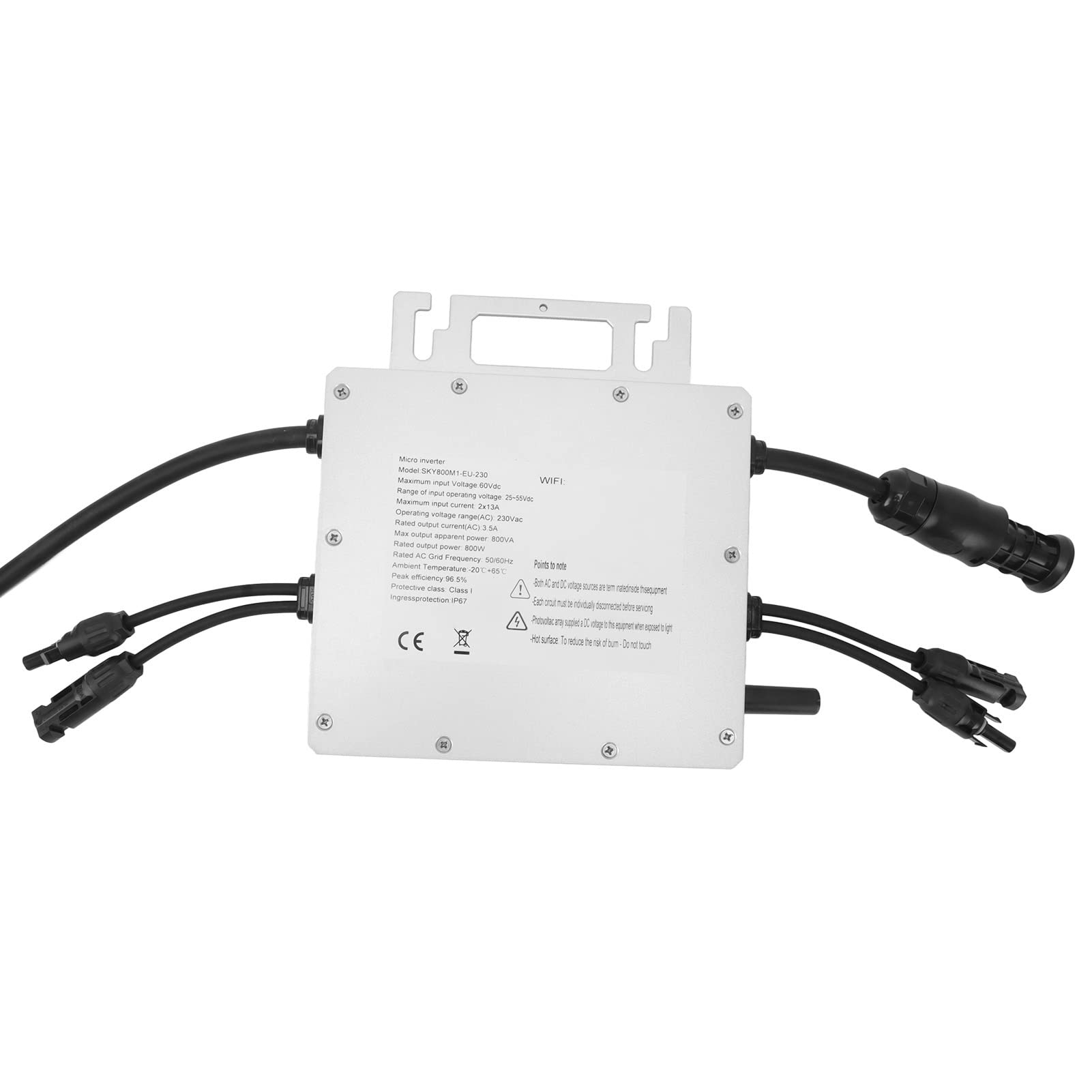 Hyuduo Solar-Wechselrichter, Aluminiumlegierung, MPPT-Photovoltaik-Wechselrichter, 800 W, 230 V, IP67, Wasserdicht, WiFi, Dual-MPPT für Privates, Kommerzielles Grid-Tie-System