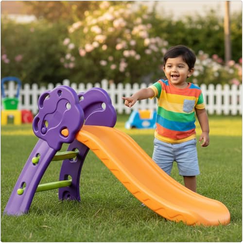 Image of Toyzone Tree Slide - Purple & Orange | Baby Play Slide | Indoor & Outdoor Baby Slider | Easy Assembly | Safe Rounded Design | Kids Slide for 3-5 Years