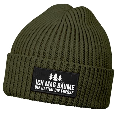 MoonWorks® Herren Beanie mit Patch Strickmütze mit Spruch Ich mag Bäume...