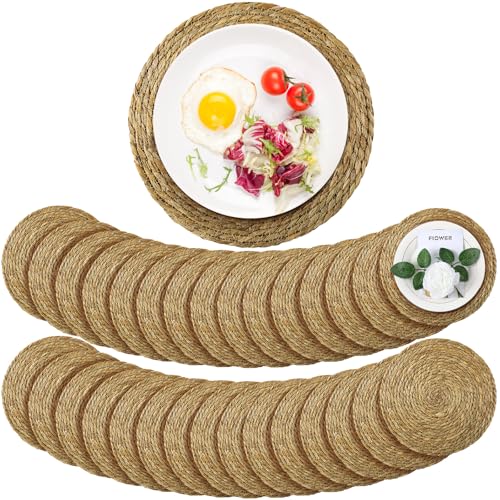 Colingmill 20 Pcs 13 Inch Round Woven Placemats Bulk, Natural Rattan Wicker Chargers, Farmhouse Boho Straw Place Mats for Wedding Home Dining Party Table Decor Water Hyacinth Braided Placemat