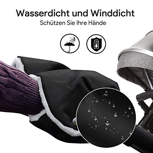 Oladwolf Kinderwagen Handwärmer, Kinderwagenmuff mit Warm Flanell, Handmuff Handschuhe Universalgröße für Kinderwagen Buggy Radanhänger, Muff Wasserdicht und Winddicht für Winter (Schwarz)