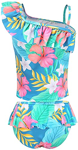 Image of Girls Two Piece Tankini Swimsuit Hawaiian Ruffle Swimwear Bathing Suit Set