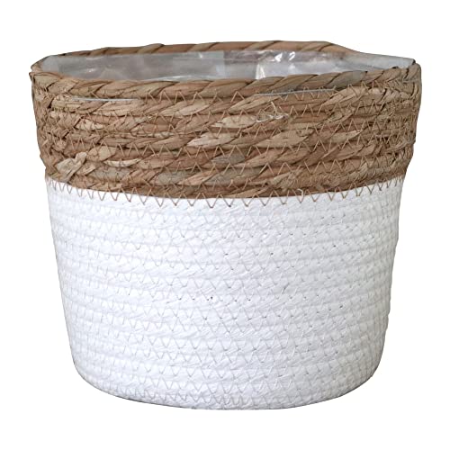 Grafelstein Pflanzkorb Breezy weiß mit braunem Rand D20cm Pflanztopf aus Pflanzenfaser