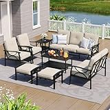FansaFurn 8-Pieces Outdoor Patio Furniture Set, Outdoor Metal Sectional Furniture with Cushions, Outdoor Conversation Seating Set with Coffee Table for Garden, Balcony, Deck, Backyard, Black