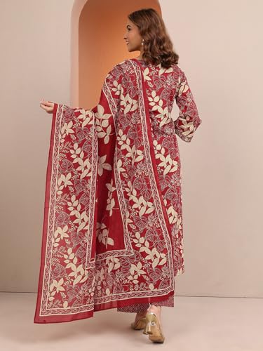 Image of Libas Printed Cotton Straight Kurta With Trousers and Dupatta | daily wear suit