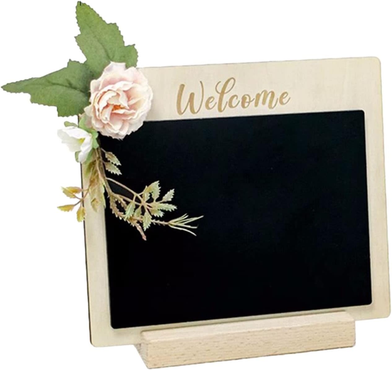 Chalkboard Welcome Signs Erasable Tabletop Acrylic Small Blackboard Decorated with Artificial Flowers,for Wedding, Cafe,Bar and Party Event