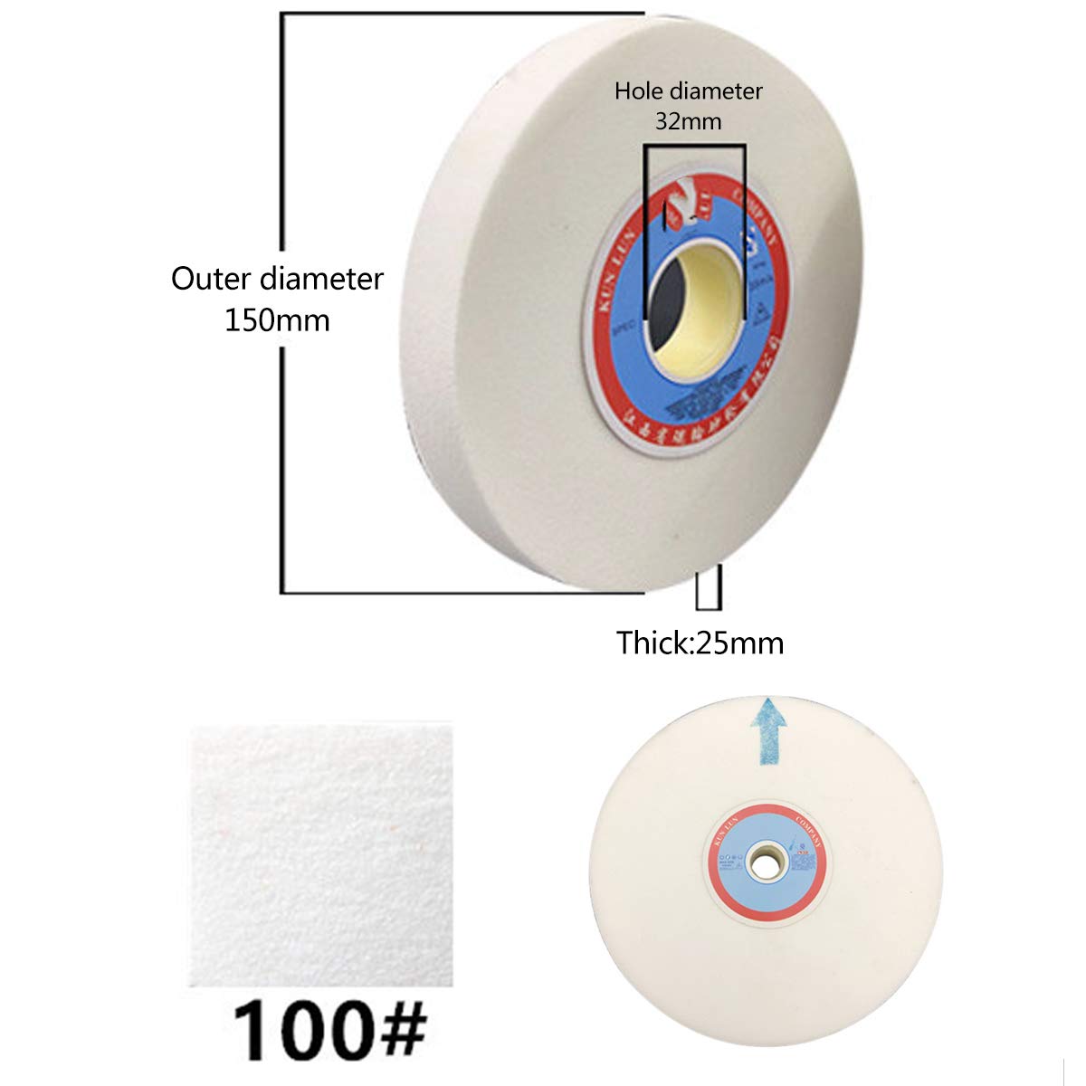 Tarcze szlifierskie, Materiał: biały korund, średnica zewnętrzna: 150 mm, otworu: 32, grubość: 20(100 Grit)