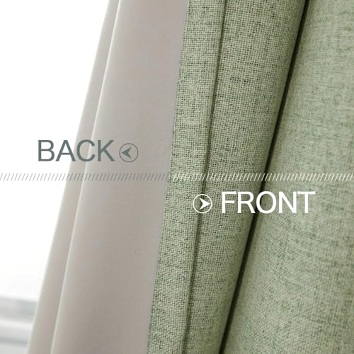 Image of MIULEE Linen Texture Curtains for Bedroom Solid 100% Blackout Thermal Insulated Sage Green Curtains Grommet Room Darkening Drapes for Living Room 52x120 Inch (2 Panels)