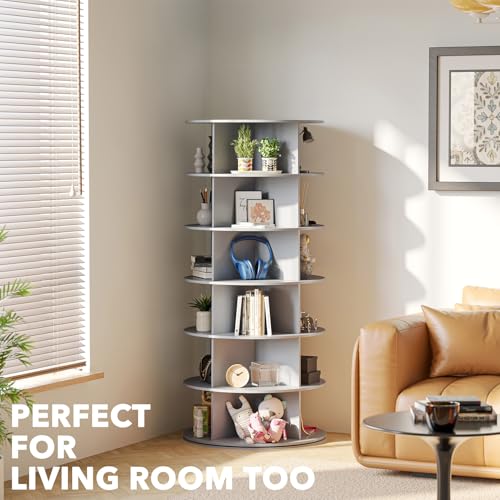 SpaceAid 6 Tier Rotating Shoe Rack Tower, Spinning Shoe Display Lazy Susan, Revolving 360 Shoe Rack Storage Round Carousel, Vertical Handbag Rotate Shoes Closet Organization (6-Tier Gray)