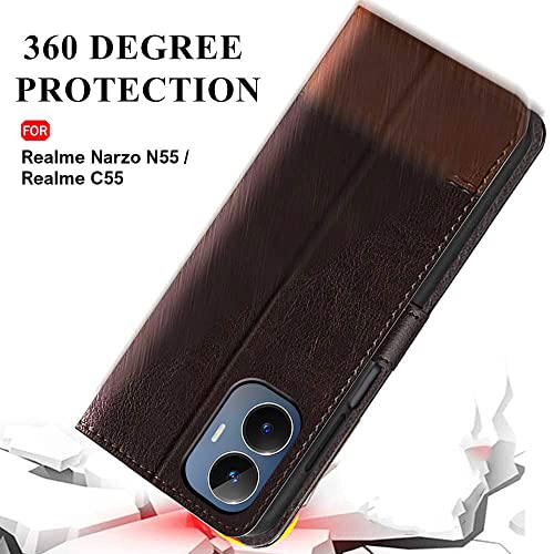 Image of TheGiftKart Flip Back Cover Case for Realme Narzo N55 / Realme C55 | Dual-Color Leather Finish | Inbuilt Stand & Pockets | Wallet Style Flip Case for Realme Narzo N55 / Realme C55 (Coffee & Brown)