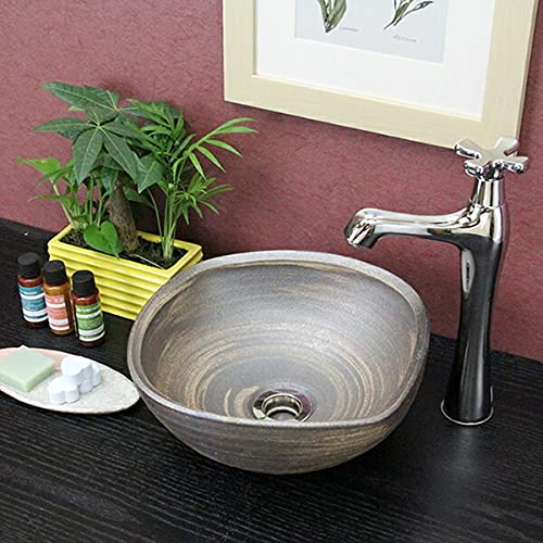 信楽焼 洗面ボール 【いぶしハケメ 手洗い鉢(ミニ) tr-1122】洗面鉢 洗面器 洗面シンク 洗面ボウル 洗面台 手洗い 手洗い器 陶器洗面 陶器 焼き物 しがらき焼 おしゃれ オシャレ 和風 洋風