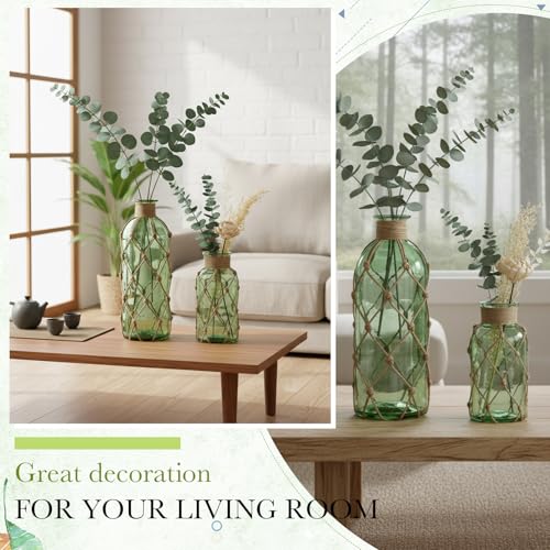 Image of Chuangdi Set of 2 Coastal Glass Flower Vase with Boho Rope, Green