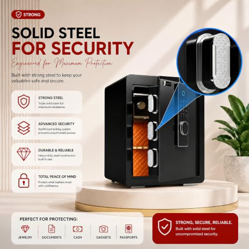 Image of Amazon Basics Pro Gross Capacity - 54L (Net - 49L), Biometric Fingerprint + Password Safe Locker Box for Home & Office | Digital Electronic Security Locker Safe With Dual Access, Anti Theft Steel Body
