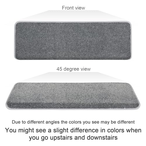 PURE ERA Bullnose Carpet Stair Treads Set Tape Free Non-Slip Indoor Stair Protectors Pet Friendly Rugs Covers Soft Skid Resistant Washable Reusable 9.5" x 30"(14 Pieces,Gray)