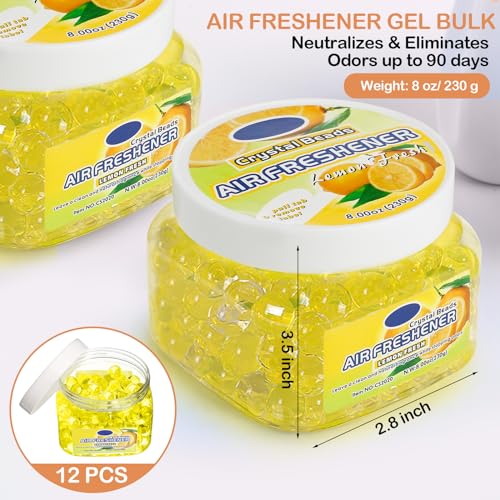 Image of 12 Pcs Air Freshener Bulk Odor Gel Eliminator Beads 8 Oz, Lemon | Long Lasting Air Freshener Beads in Jars Eliminates Odors in Home Bathrooms, Cars, Boats, Rvs, Pet Areas