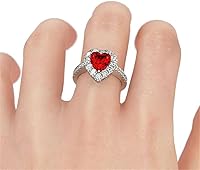 Vista 2 de Anillo de plata de ley 925 para mujer, anillo de rubí con corazón brillante, anillo de diamante completo, circonita cúbica, anillo de promesa