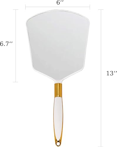 Miniatura 4 de YCHMIR Espejo de mano espejo de mano con asa espejo de mano de peluquería para salón de belleza 6 x 13 pulgadas blanco-cuadrado