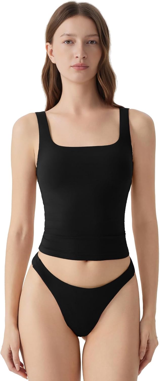 SUUKSESS Women Square Neck Backless Tank Top Summer Double Lined Going Out Crop Tops - Image 2