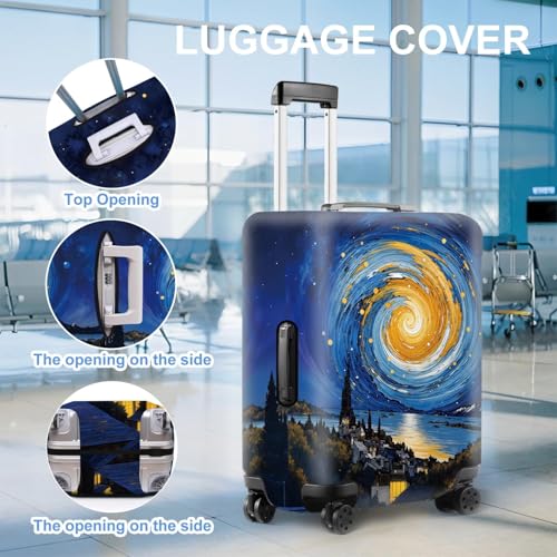 Image of Art Print Travel Suitcase Cover - Starry Night Style Waterproof Luggage Cover and Stretchable Suitcase Protector for Checked Bags,Fits 24 inch-26 inch Luggage,M