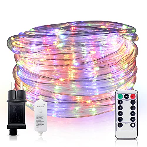 Ikodm Led-lichtslang, 20 m, 480 leds, lichtslang, 8 modi, lichtslang voor buiten, lichtslang, met timer, voor binnen en buiten, tuin, feest, kerstdecoratie, koud wit
