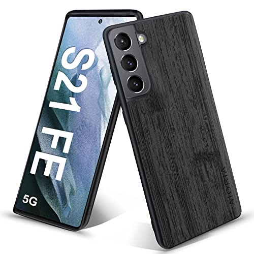 Yvpwt For Samsung Galaxy S21 Fe Case Slim Fit Thin Simulation Wood Grain Cover Anti-Scratch Shockproof Drop Proof Wireless Charging Protective Durable Cover For Samsung S21 Fe 5G (Black) #TOP3
