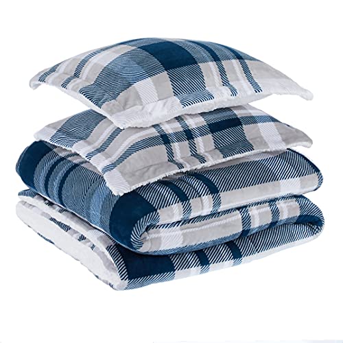 Amazon Basics Ultra-Soft Micromink Sherpa 3 Piece Comforter Bed Set, Full/Queen, Navy Plaid #TOP1