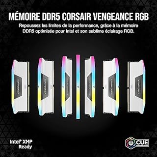 CORSAIR Vengeance RGB DDR5 RAM 32GB (2x16GB) 6000MHz CL36 Intel XMP Mémoire Informatique Compatible iCUE - Blanc (CMH32GX5M2E6000C36W)