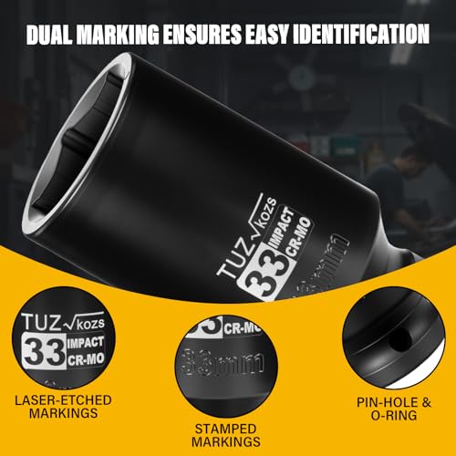 Image of 1 /2 Inch Drive 33mm Deep Metric Impact Socket,CR-MO,6 Point Radius Corner Design,Square Chamfered Opening,Axle Nut Impact Grade Socket for Easy Removal