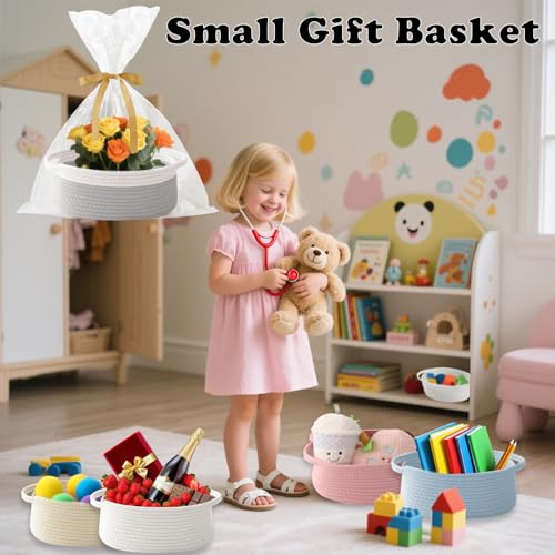 Image of Small Woven Rope Basket with Handles, White&Grey