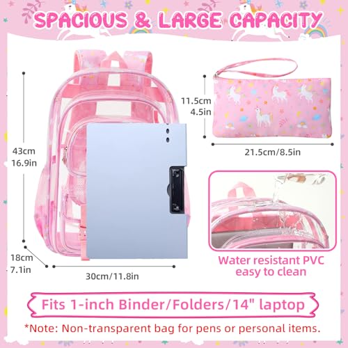 Image of Clear Backpack, 17 inch Large Clear Bookbag with Cute Pin Accessories, Double Layer Heavy Duty See Through Backpack for School College Work Stadium Travel
