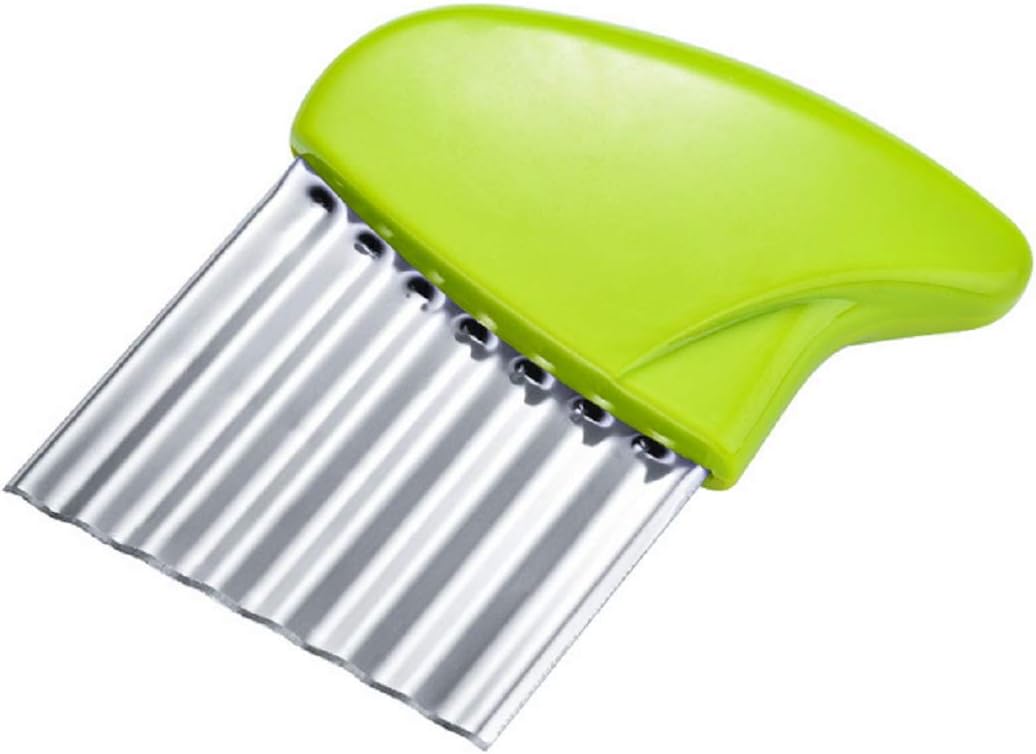 zmgmsmh Green Stainless Steel Potato crinkle blade slicer Crinkle Wavy Chopper Cutter Carrot Chip Vegetable French Fry Slicer (1 piece)