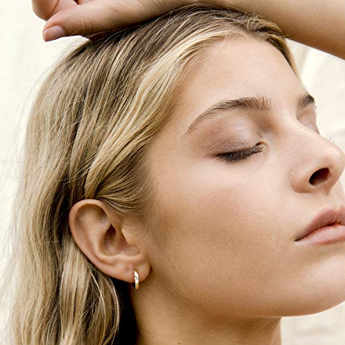 PAVOI 14K Gold Plated Sterling Silver Post Cubic Zirconia Huggie Earrings | Small Round Huggie Stud Fashion Hoop Earrings for Women in Gold Plating4