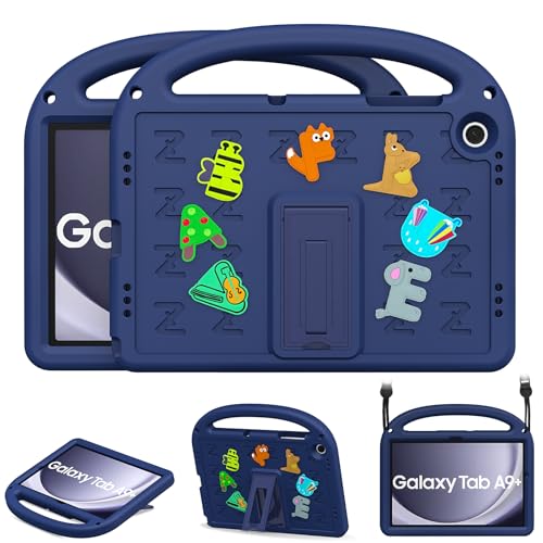 AGROMI Kids Case for Samsung Galaxy Tab A9+/A9 Plus 11 Inch 2024/2023 with Anti-Slip Handle/Foldable Stand/Shoulder Strap Shockproof Protective Galaxy Tab A9+/A9 Plus 11 Inch Case Navy Blue