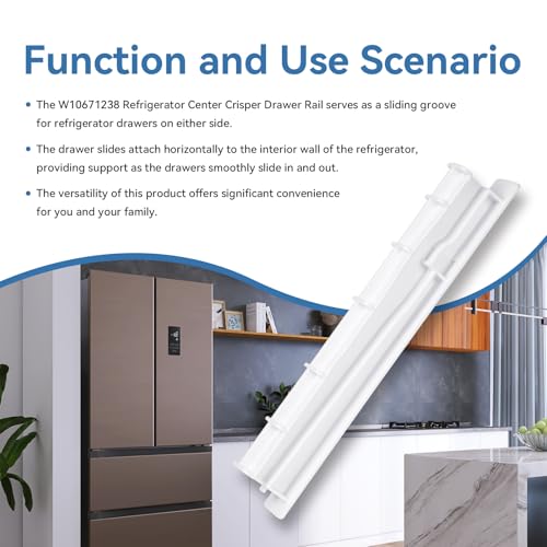 Image of Upgrade W10671238 WPW10671238 Fridge Crisper Drawer Center Rail Replace 12530701 12530701N 67001057 Compatible with Whirlpool, Kenmore, Maytag, and Amana Refrigerator Drawer Slide Rail Replacement