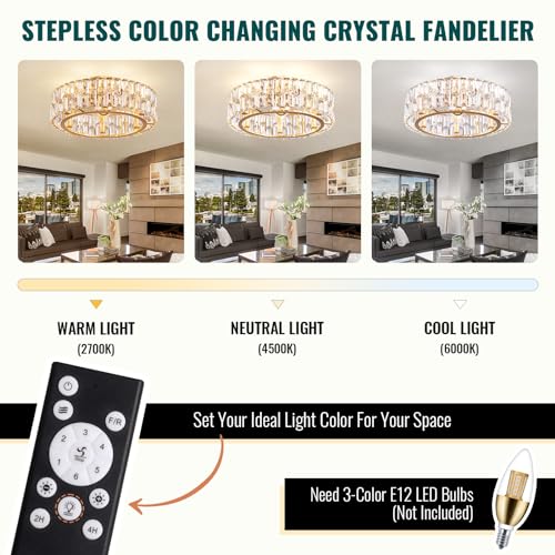 Image of Siljoy Modern Gold Caged Crystal Ceiling Fan with Light and Remote 20 Inch
