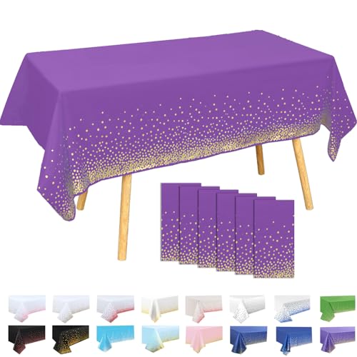 MOMAHUA 6 Pièces Nappe à Pois,137x274cm Grande Violet Foncé Nappe de Fête d'anniversaire Points Or,Rectangulaire,Réutilisable,Imperméables Nappes pour Picnic,Exterieur,Jardin,Mariage,Festival