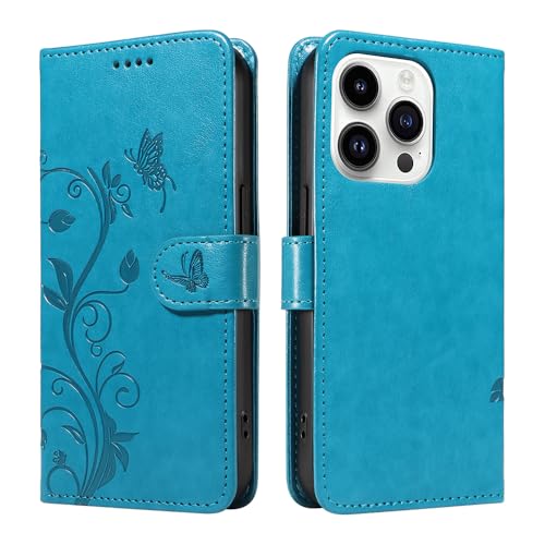 XINNI Case for OnePlus Nord CE5, Apricot Flower Tree Butterfly Embossed PU Leather Wallet Cover, Blue