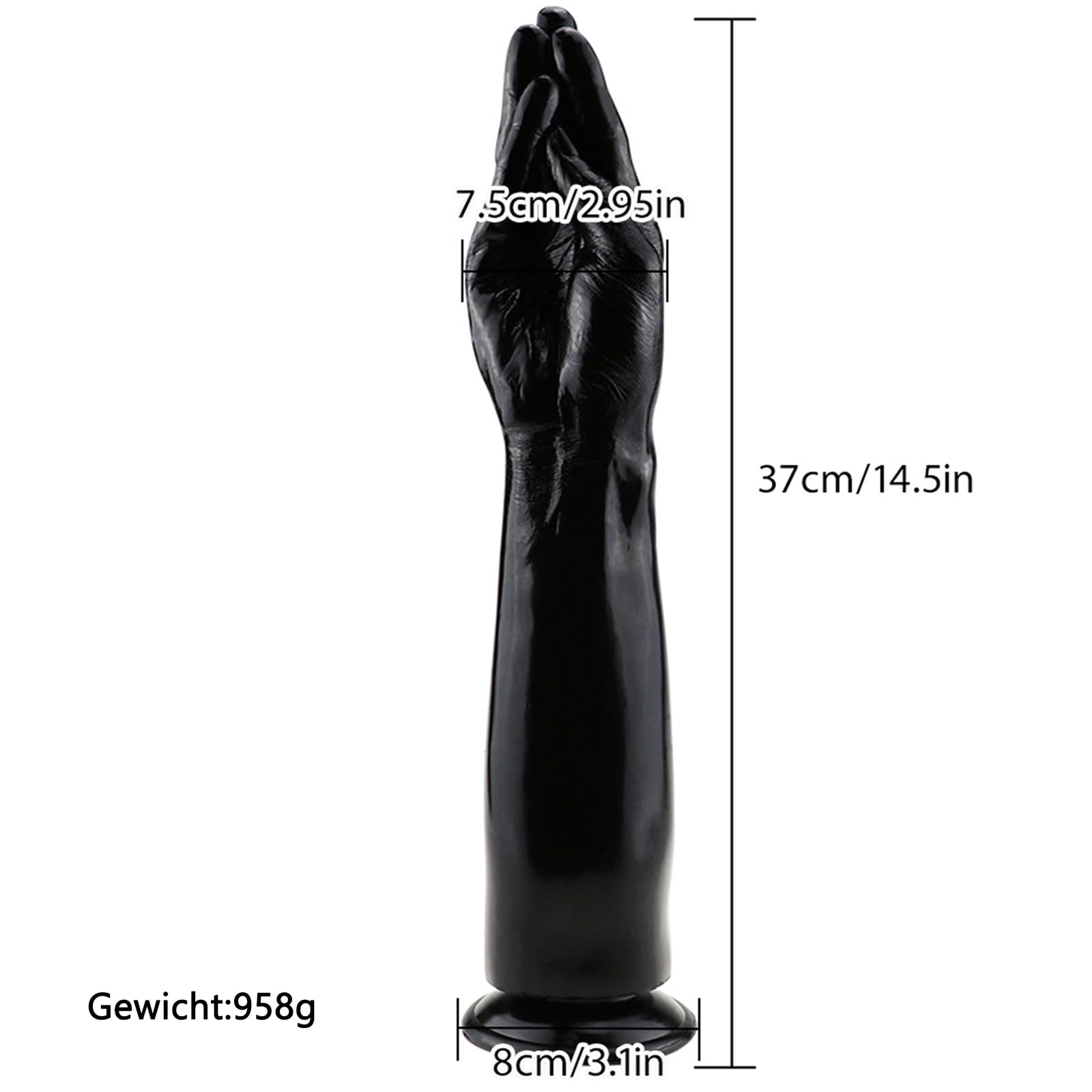 BDSMJOY Dildo anale extra large Φ 7,5 cm, plug anale gigante XXL con ventosa, giocattoli anali, giocattoli sessuali da fisting, giocattoli sessuali erotici per donne e uomini estremi (Nero)