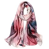 Women's Pure Mulberry Silk Scarf Floral Print Satin Long Scarf Wrap Shawl (mzyy07)