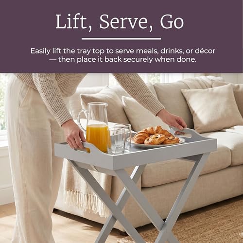 Image of Lavish Home Folding TV Tray Table - Contemporary Side Table with Removable Tray Top for Food Serving, Meals, or Decor in Living Room, Bedroom, or Home Office (Gray)