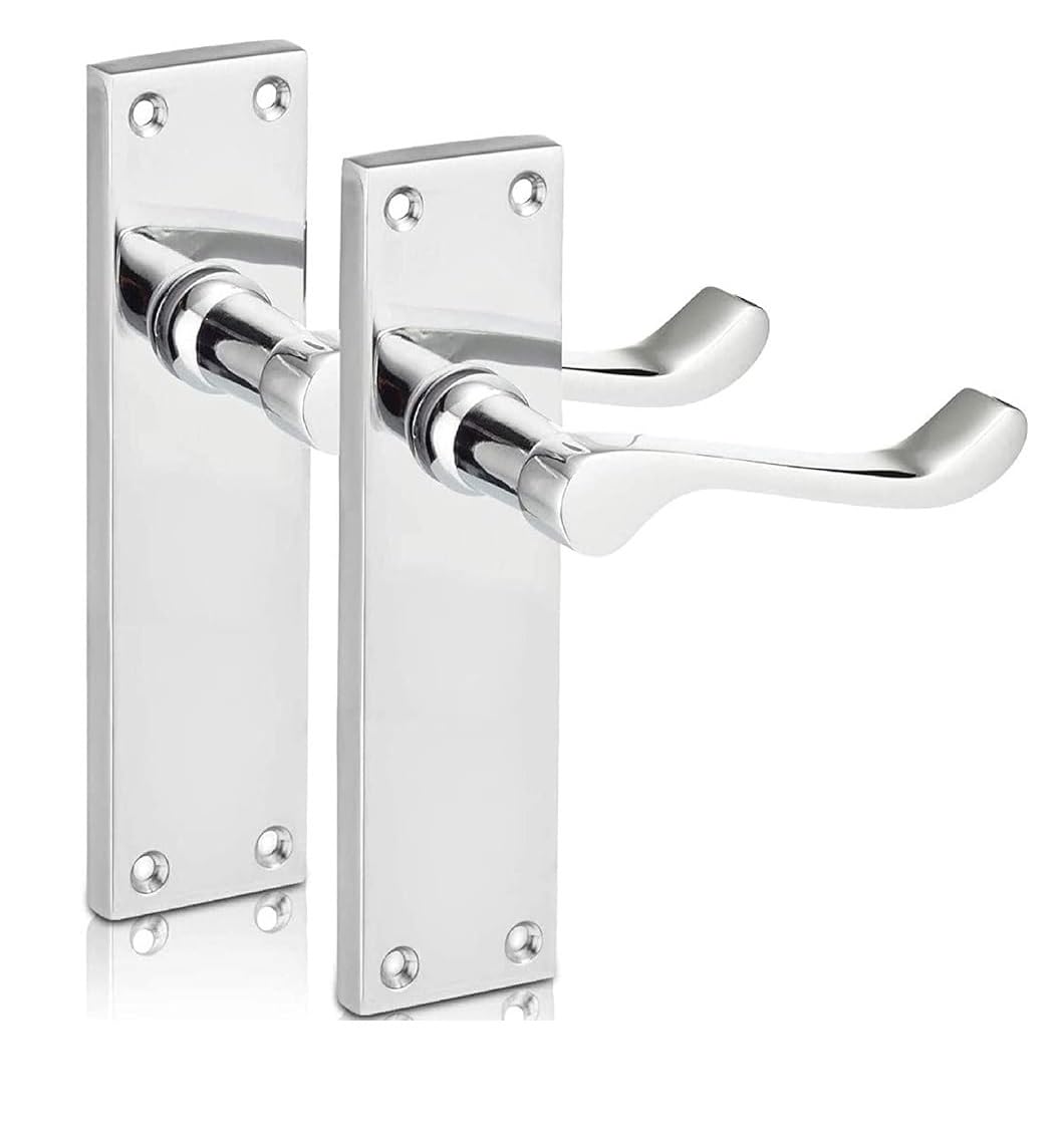 Epsom Door Handle Chrome Scroll Door Handle Set - Victorian Style Internal and External Lever Door Handles with Backplate 118mm x 42mm
